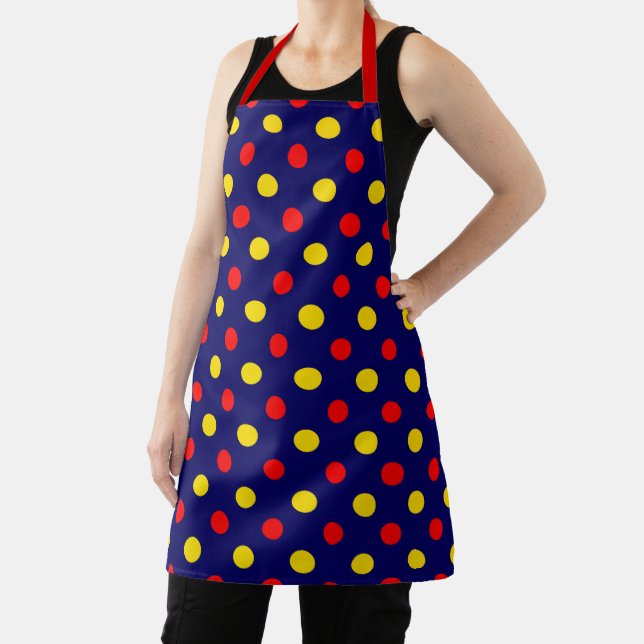 Navy Blue Red Yellow Polka Dots Design  Apron (Insitu)
