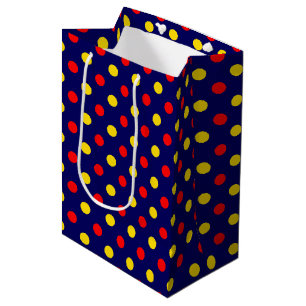 Navy Blue Red Yellow Polka Dots Design Medium Gift Bag