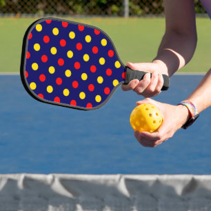 Navy Blue Red Yellow Polka Dots Design  Pickleball Paddle