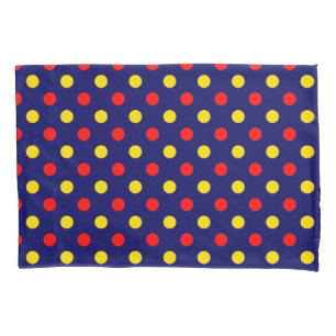 Navy Blue Red Yellow Polka Dots Design  Pillowcase