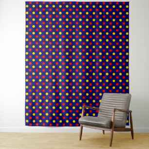 Navy Blue Red Yellow Polka Dots Design Tapestry