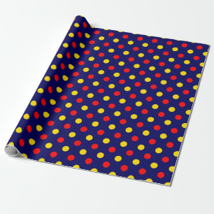 Navy Blue Red Yellow Polka Dots Design Wrapping Paper