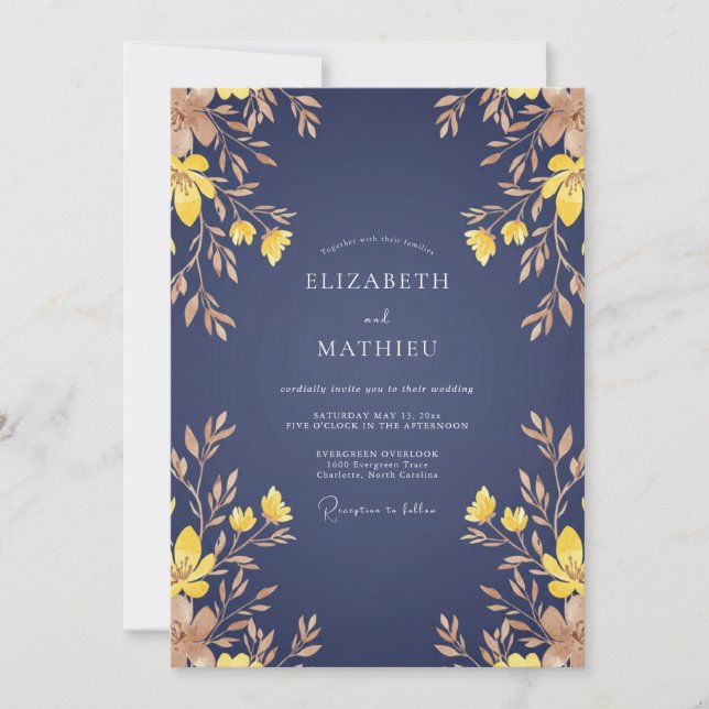 Navy Blue Refined Autumnal Wedding Invitation (Front)