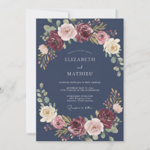 Navy Blue Regal Autumn Wedding Invitation