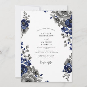 Navy Blue Regal Classic Wedding Invitation