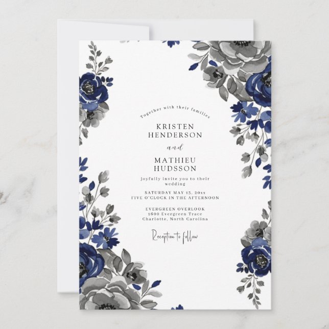 Navy Blue Regal Classic Wedding Invitation (Front)