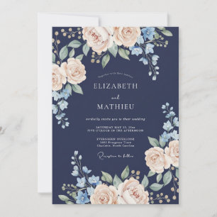 Navy Blue Regal Spring Wedding Invitation