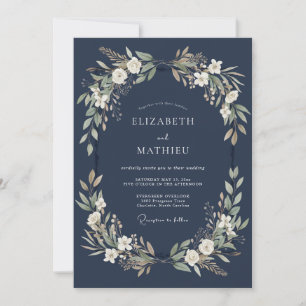 Navy Blue Regal Wintry Wedding Invitation