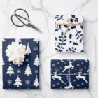 Navy Blue Reindeer, Christmas Tree & Holly Pattern