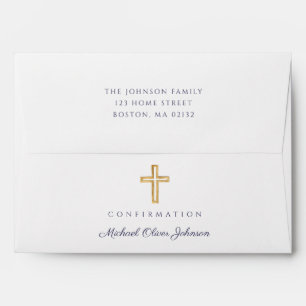 Navy Blue Religious Cross Boy Confirmation Envelope