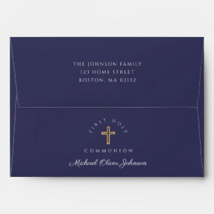 Navy Blue Religious Cross Boy First Communion Envelope