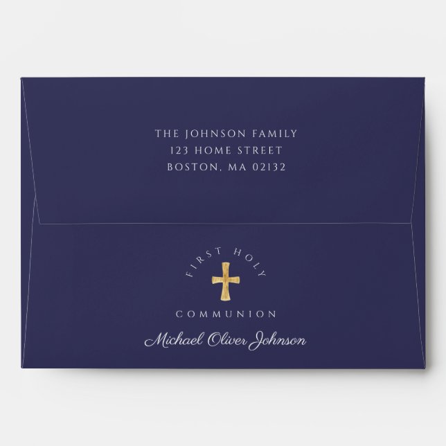 Navy Blue Religious Cross Boy First Communion Envelope (Back (Top Flap))