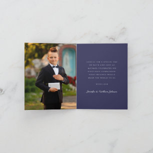 Navy Blue Religious Photo Boy First Communion Invitation