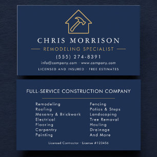 Navy Blue Remodeling Specialist Construction Business Card