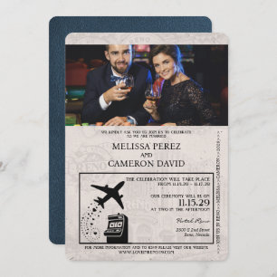 Navy Blue Reno Passport Wedding Invitation