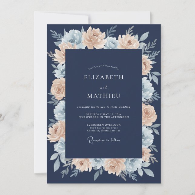 Navy Blue Resplendent Summer Wedding Invitation (Front)