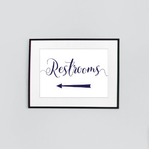 Navy Blue Restrooms Sign Left Arrow Directions