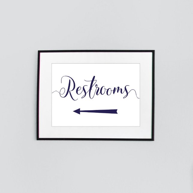 Navy Blue Restrooms Sign Left Arrow Directions (Creator Uploaded)