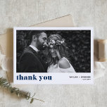 Navy Blue Retro Bold Typography Photo Wedding Thank You Card<br><div class="desc">Retro Bold Typography Navy Blue Photo Wedding Thank You Card | This customisable photo thank you flat card features navy blue retro bold typography. It is perfect for a variety of events, such as weddings and graduations. Personalise by adding your favourite horizontal photos. It is available as a postcard and...</div>