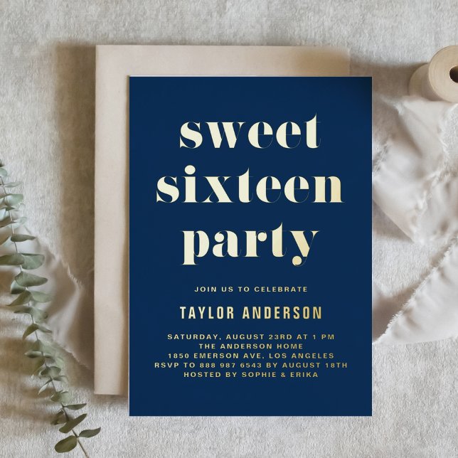 Navy Blue Retro Bold Typography Sweet 16 Birthday (Creator Uploaded)