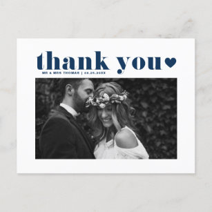 Navy Blue Retro Bold Typography Wedding Thank You Postcard