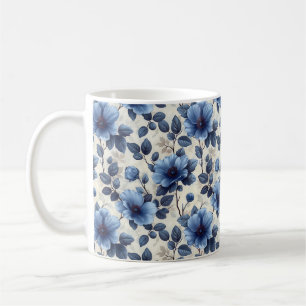 Navy Blue Retro Cute Vintage Elegant Chic Flower  Coffee Mug
