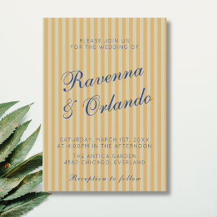 Navy Blue Retro Honey Vintage Stripe Wedding Invitation