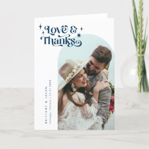 Navy Blue Retro Love & Thanks White Arch Wedding  Thank You Card