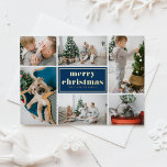 Navy Blue Retro Merry Christmas Photo Collage  Foil Holiday Postcard<br><div class="desc">Merry Christmas! Send your holiday greetings to family and friends with this customisable Christmas postcard. It features retro typography and a photo collage template. Personalise this photo collage Christmas postcard by adding your details. This gold foil Christmas postcard is available in other colours and cardstock. Matching items are available.</div>