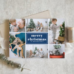 Navy Blue Retro Merry Christmas Photo Collage  Holiday Card<br><div class="desc">Merry Christmas! Send your holiday greetings to family and friends with this customisable Christmas card. It features retro typography and a photo collage template. Personalise this photo collage Christmas card by adding your details. This navy blue Christmas card is available in other colours and cardstock. Matching items are available.</div>