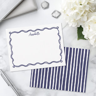 Navy Blue Retro Wavy Border Personalised Card