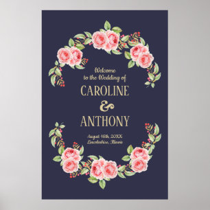 Navy Blue   Romantic Roses Wedding Welcome Sign