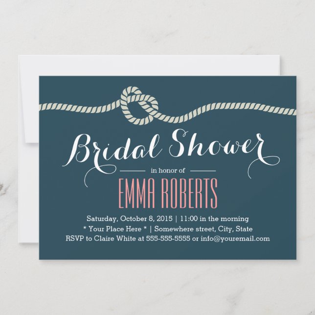 Navy Blue Rope Knot Nautical Bridal Shower Invitation (Front)