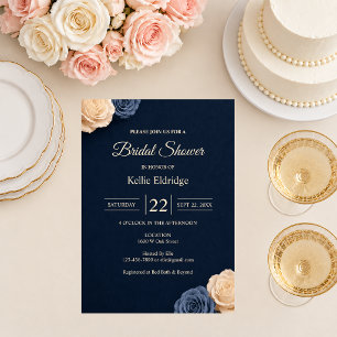 Navy Blue Rose Bridal Shower Invitation