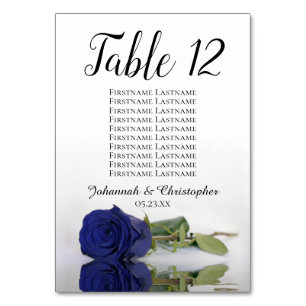 Navy Blue Rose Elegant Wedding Seating Chart Table Number
