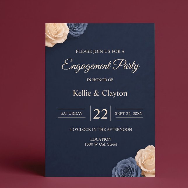 Navy Blue Rose Engagement Party Invitation (Creator Uploaded)
