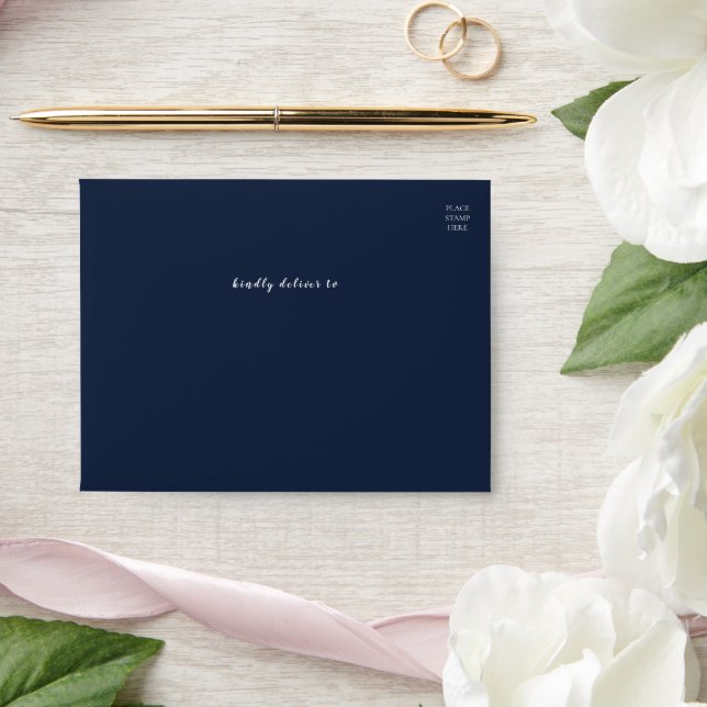 Navy Blue Rose Floral Bridal Shower Envelope (Wedding)