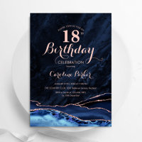 Navy Blue Rose Gold Agate Marble 18th Birthday
