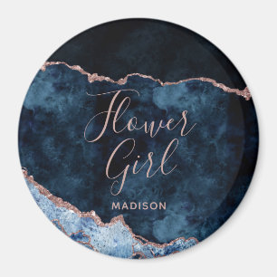 Navy Blue & Rose Gold Agate Marble Flower Girl Magnet