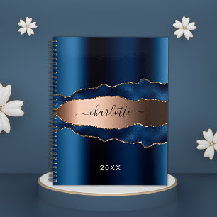 Navy Blue rose gold agate marble name 2025 Planner