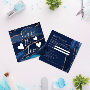 Navy Blue Rose Gold Agate Marble Referral Card