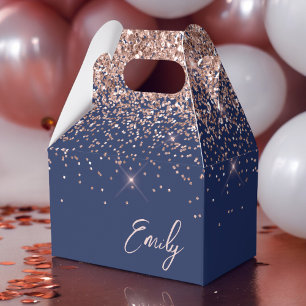 Navy Blue Rose Gold Blush Glitter Monogram Favour Box