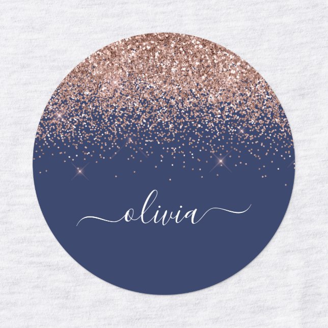 Navy Blue Rose Gold Blush Pink Glitter Monogram (Design 1)