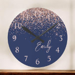 Navy Blue Rose Gold Blush Pink Glitter Monogram<br><div class="desc">Navy Blue and Rose Gold Blush Pink Sparkle Glitter Brushed Script Monogram Name Clock. This makes the perfect sweet 16 birthday,  wedding,  bridal shower,  anniversary,  baby shower or bachelorette party gift for someone that loves glam luxury and chic styles.</div>