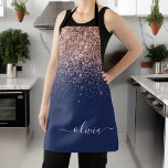 Navy Blue Rose Gold Blush Pink Glitter Monogram<br><div class="desc">Rose Gold - Blush Pink and Navy Blue Sparkle Glitter Brushed Metal Monogram Name Apron. This makes the perfect sweet 16 birthday,  wedding,  bridal shower,  anniversary,  baby shower or bachelorette party gift for someone that loves glam luxury and chic styles.</div>