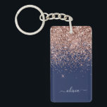 Navy Blue Rose Gold Blush Pink Glitter Monogram Key Ring<br><div class="desc">Rose Gold - Blush Pink and Navy Blue Sparkle Glitter Script Monogram Name Keychain. This makes the perfect sweet 16 birthday,  wedding,  bridal shower,  anniversary,  baby shower or bachelorette party gift for someone that loves glam luxury and chic styles.</div>