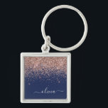 Navy Blue Rose Gold Blush Pink Glitter Monogram Key Ring<br><div class="desc">Rose Gold - Blush Pink and Navy Blue Sparkle Glitter Script Monogram Name Keychains (Key Chain). This makes the perfect sweet 16 birthday,  wedding,  bridal shower,  anniversary,  baby shower or bachelorette party gift for someone that loves glam luxury and chic styles.</div>