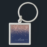 Navy Blue Rose Gold Blush Pink Glitter Monogram Key Ring<br><div class="desc">Rose Gold - Blush Pink and Navy Blue Sparkle Glitter Script Monogram Name Keychains (Key Chain). This makes the perfect sweet 16 birthday,  wedding,  bridal shower,  anniversary,  baby shower or bachelorette party gift for someone that loves glam luxury and chic styles.</div>