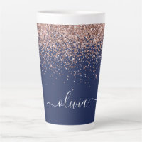 Navy Blue Rose Gold Blush Pink Glitter Monogram