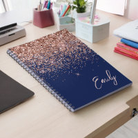 Navy Blue Rose Gold Blush Pink Glitter Monogram